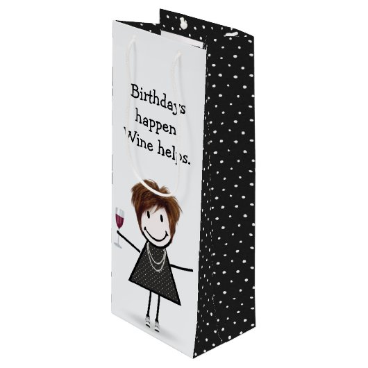 Sac Cadeau Pour Bouteille Baguette d'anniversaire Figure Girl avec vin rouge (Devant Angle)