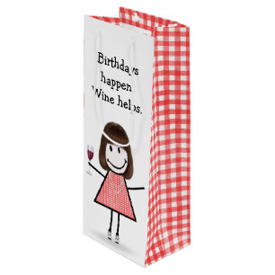Sac Cadeau Pour Bouteille Baguette d'anniversaire Figure Girl avec vin rouge