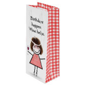 Sac Cadeau Pour Bouteille Baguette d'anniversaire Figure Girl avec vin rouge (Devant Angle)