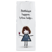 Sac Cadeau Pour Bouteille Baguette d'anniversaire Figure Girl avec Vin Verre (Devant)
