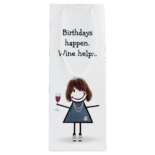 Sac Cadeau Pour Bouteille Baguette d'anniversaire Figure Girl avec Vin Verre (Devant)