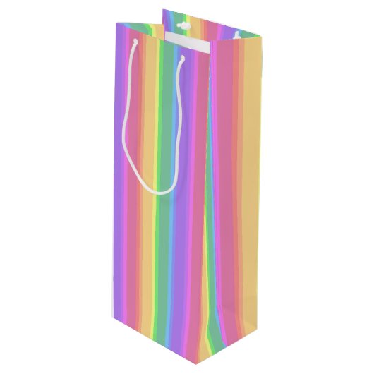 Sac Cadeau Pour Bouteille Bandes arc-en-ciel pastel (Devant Angle)