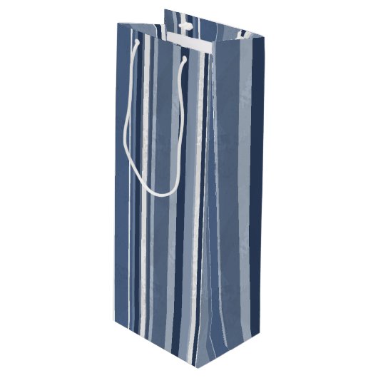 Sac Cadeau Pour Bouteille Bandes Bleues et blanches (Devant Angle)