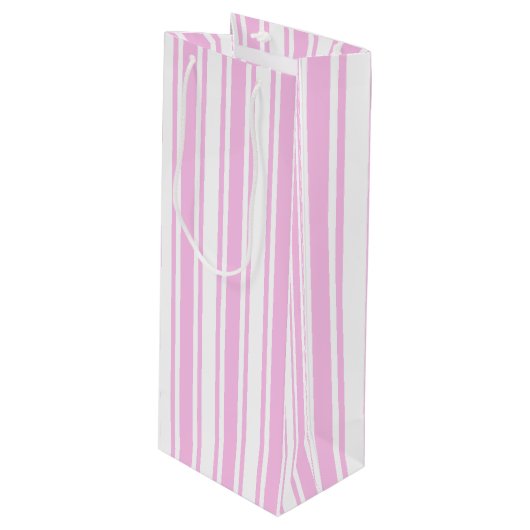 Sac Cadeau Pour Bouteille Bandes de bonbons rose clair et blanc (Devant Angle)