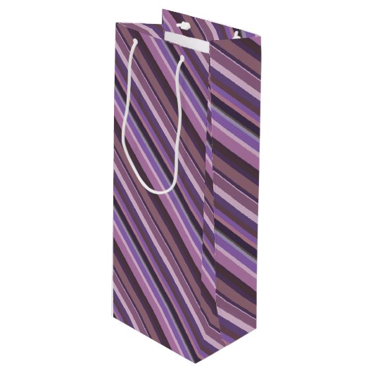 Sac Cadeau Pour Bouteille Bandes diagonales mauves (Devant Angle)