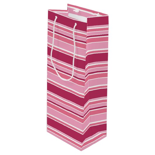 Sac Cadeau Pour Bouteille Bandes roses (Devant Angle)