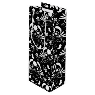 Sac Cadeau Pour Bouteille Baroque Noir Damassé Botaniques