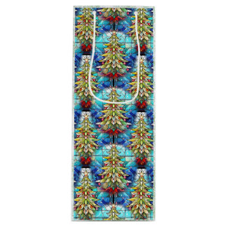 Sac Cadeau Pour Bouteille Beau Motif de Noël Arbre de Noël en verre satiné