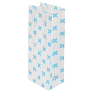 Sac Cadeau Pour Bouteille Bébé bleu croix coutures sur blanc