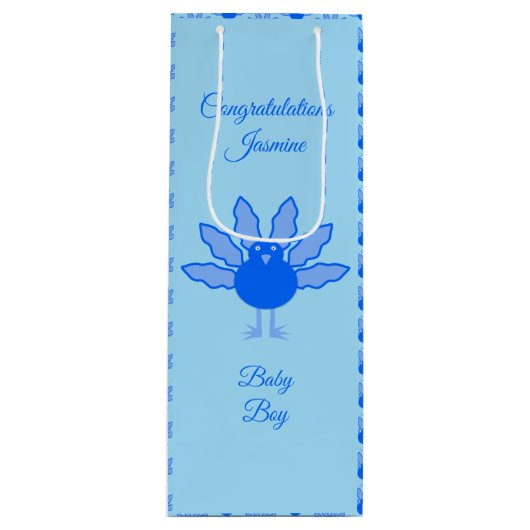 Sac Cadeau Pour Bouteille Bébé bleu mignon Garçon Thanksgiving Turquie Perso (Devant)