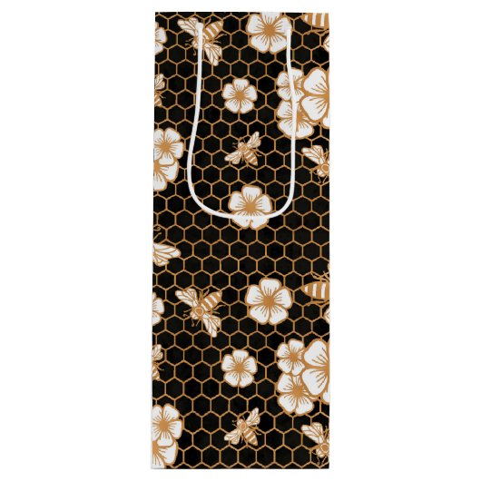 Sac Cadeau Pour Bouteille Bee and Flowers Pattern (Devant)