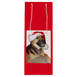 Sac Cadeau Pour Bouteille Berger allemand portant un Casquette du Père Noël