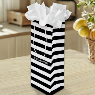 Sac Cadeau Pour Bouteille Black and White Striped