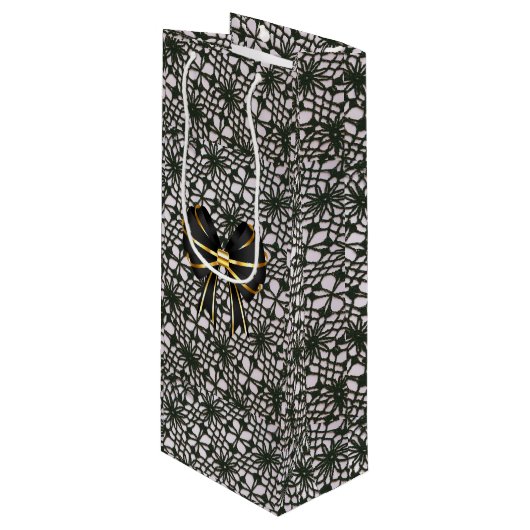 Sac Cadeau Pour Bouteille Black Pearl Lace et Bow (Devant Angle)