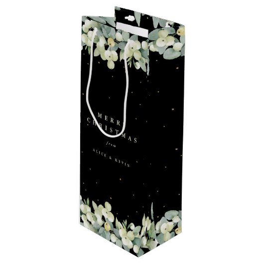 Sac Cadeau Pour Bouteille Black Snowberry+Eucalyptus Noël/Fête (Devant Angle)