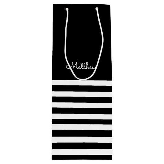 Sac Cadeau Pour Bouteille Black | White Stripe Motif Wedding Favor (Devant)
