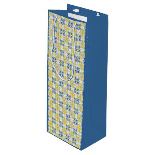 Sac Cadeau Pour Bouteille Bleu et jaune joli carrelage portugais motif