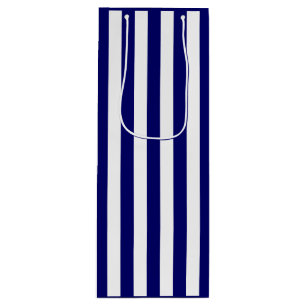 Sac Cadeau Pour Bouteille Bleu Nuit Foncé et Rayure Blanche