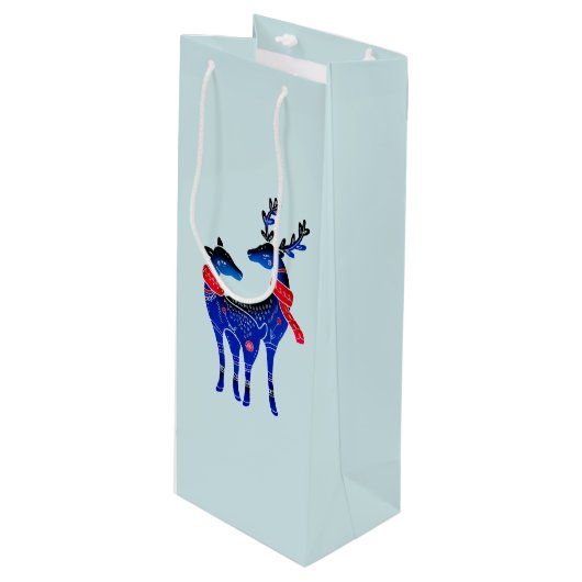Sac Cadeau Pour Bouteille Blue Nordic Christmas Reindeer Pair (Devant Angle)