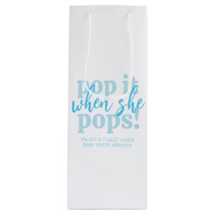 Sac Cadeau Pour Bouteille Blue Pop It When She Pops Baby shower Favoriser