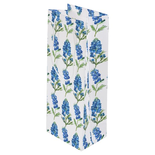 Sac Cadeau Pour Bouteille Bluebonnets Texas Blue Flowers Aquarelle (Devant Angle)