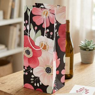 Sac Cadeau Pour Bouteille Boho Bold Aquarelle Floral Noir