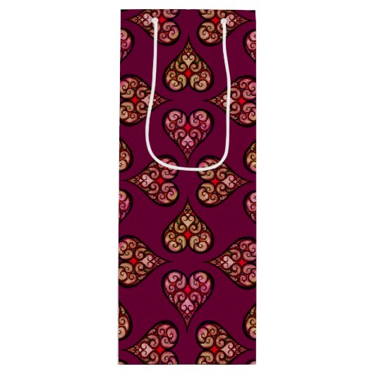 Sac Cadeau Pour Bouteille Boho Damask Heart (Devant)
