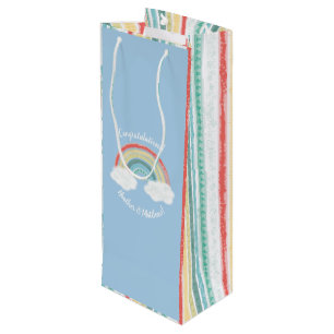 Sac Cadeau Pour Bouteille Boho Rainbow Baby shower Blue Boy