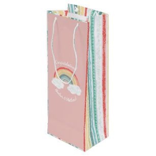 Sac Cadeau Pour Bouteille Boho Rainbow Baby shower rose