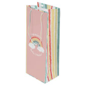 Sac Cadeau Pour Bouteille Boho Rainbow Baby shower rose (Devant Angle)