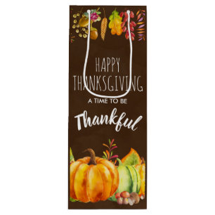 Sac Cadeau Pour Bouteille Bon thanksgiving Citrouilles et feuillage d'automn