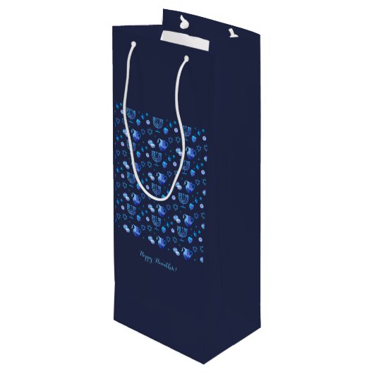 Sac Cadeau Pour Bouteille Bonne fête Hanoukka belle décoration bleue (Dos Angle)