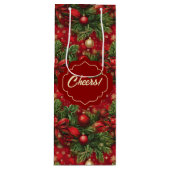 Sac Cadeau Pour Bouteille Bouges d'épinette et boules de Noël Vert rouge (Devant)