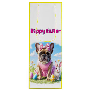 Sac Cadeau Pour Bouteille Bouledogue français Joyeuses Pâques French Bulldog