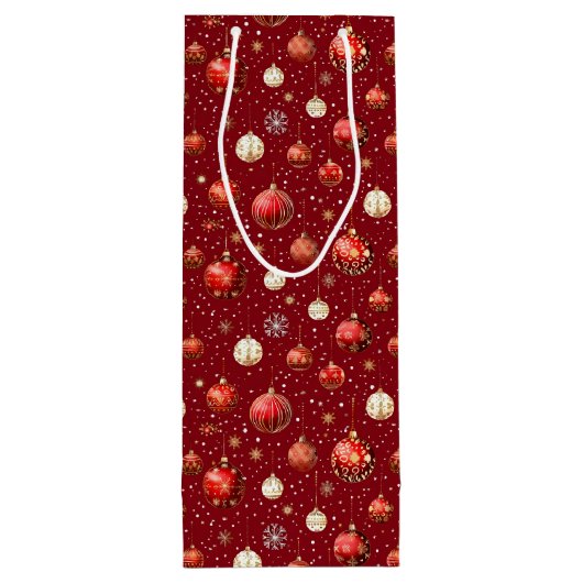 Sac Cadeau Pour Bouteille Boules de Noël en argent et rouge (Dos)