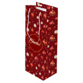 Sac Cadeau Pour Bouteille Boules de Noël en argent et rouge (Devant Angle)