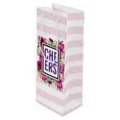Sac Cadeau Pour Bouteille Bouquet de fleurs rose et pavot (Devant Angle)