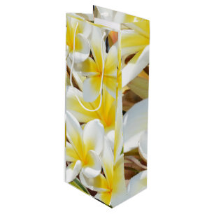 Sac Cadeau Pour Bouteille Bouquet Frangipani blanc jaune,