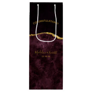 Sac Cadeau Pour Bouteille Bourgogne Gold Foil Agate Mariage Félicitations