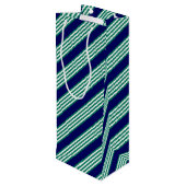 Sac Cadeau Pour Bouteille Brayures blanches et vertes motif avec bleu marine (Dos Angle)