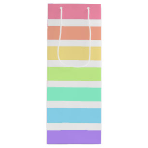Sac Cadeau Pour Bouteille Bubblegum arc-en-ciel et bandes blanches