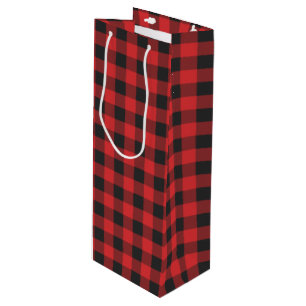 Sac Cadeau Pour Bouteille Buffalo noir et rouge à bille de bois Plaid