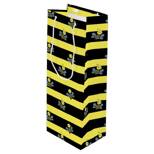 Sac Cadeau Pour Bouteille Bumblebebees sur Black Yellow Striped (Devant Angle)