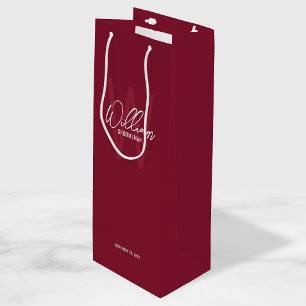 Sac Cadeau Pour Bouteille Burgundy Red Script Personnalisé Groomsman's Name