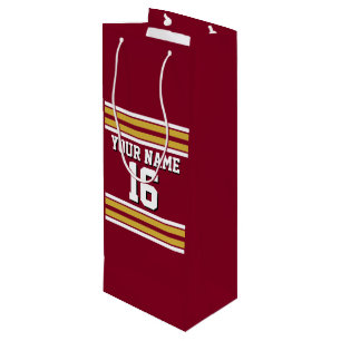 Sac Cadeau Pour Bouteille Burgundy with Gold White Stripes