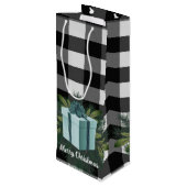 Sac Cadeau Pour Bouteille Cadeau de Noël Plaid Buffalo | TURQUOISE (Dos Angle)