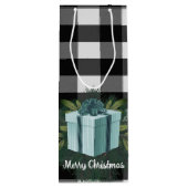 Sac Cadeau Pour Bouteille Cadeau de Noël Plaid Buffalo | TURQUOISE (Dos)