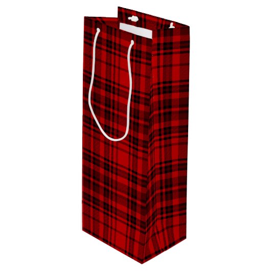 SAC CADEAU POUR BOUTEILLE CADEAU ROUGE À DAMIERS PLAID (Devant Angle)