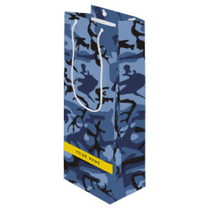 Sac Cadeau Pour Bouteille Camouflage bleu marine Votre nom Personnalisez