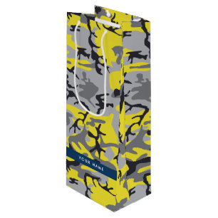 Sac Cadeau Pour Bouteille Camouflage jaune et gris Votre nom Personnalisez